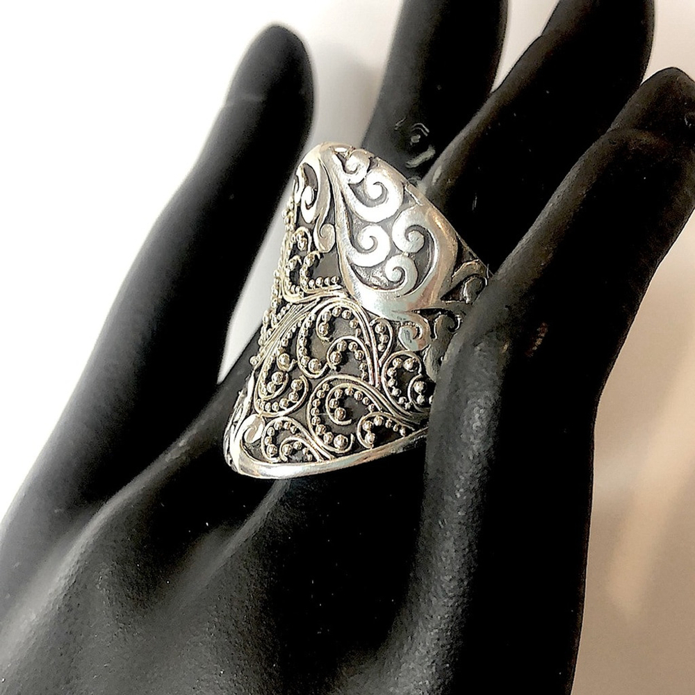LOIS HILL Sterling Silver Oxidized Cigar Band Ring Granulated Cutout Design NWT - Picture 5 of 17